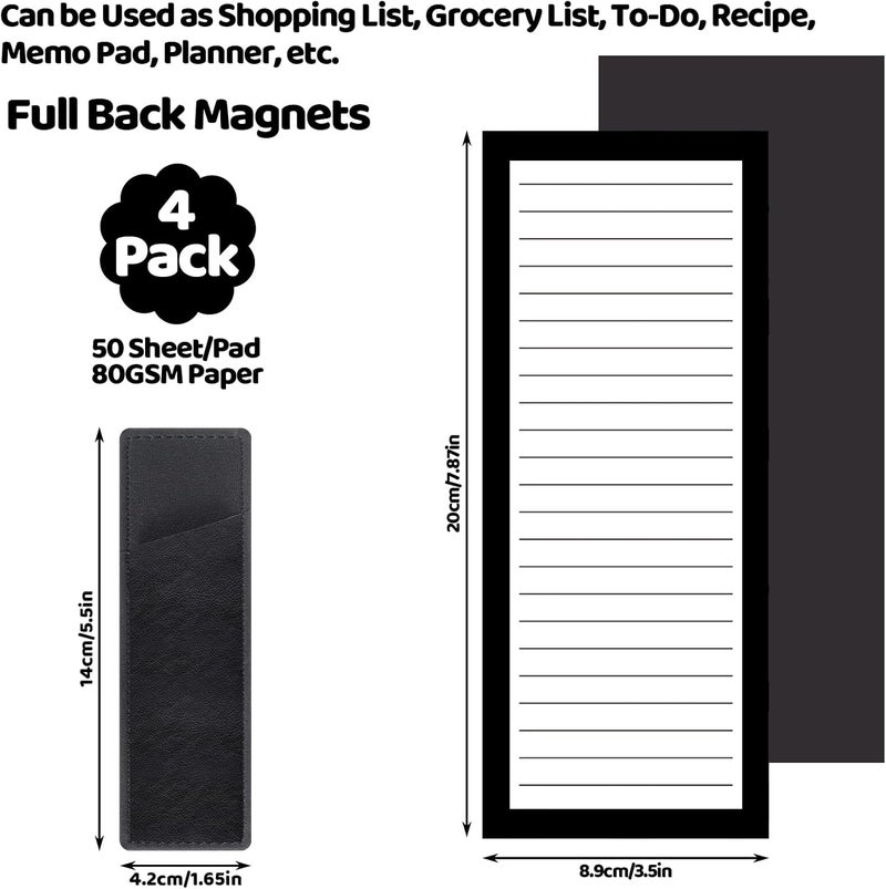 Thboxes 4 Pack Magnetic Note Pad for Fridge with Pen Holder, Totally 200 Sheets Magnetic To Do List, Shopping List, Grocery List, Memo Pads for Refrigerator（Black Border） - Image 2